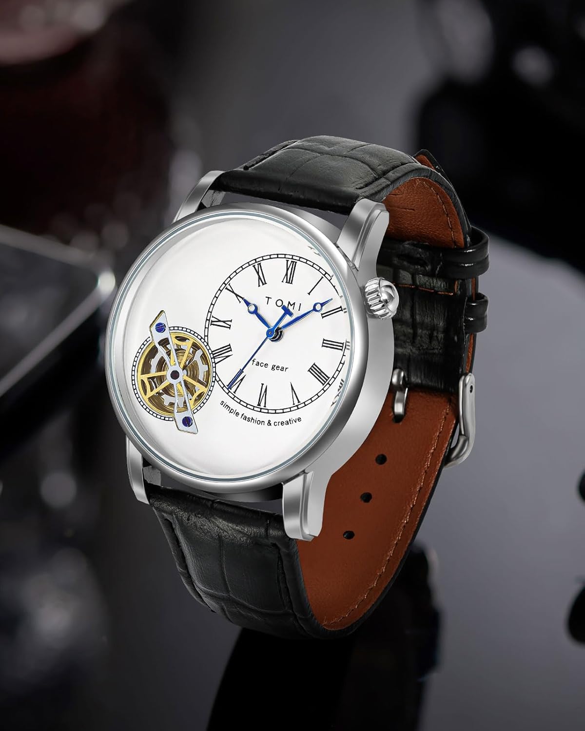 71qGoRvvCqL._AC_SL1500_.jpg Men's Watch Analog Leather Wrist Watch – Elegant Quartz Watch with Double Strap & 3ATM Waterproof ( Random Color ) - Image 1