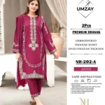 2 Piece Embroidered Dhanak Suit for Weddings & Parties - Pink