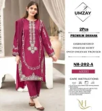 2 Piece Embroidered Dhanak Suit for Weddings & Parties - Pink