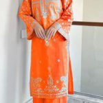 Orange Embroidered Lawn Suit for Women - Silver Embroidery 2 Pcs