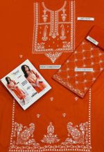 Orange Embroidered Lawn Suit for Women - Silver Embroidery 2 Pcs - Image 3