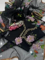 Black Organza Sequin Embroidered 2 Piece Suit for Weddings & Eid - Image 2