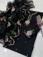Black Organza Sequin Embroidered 2 Piece Suit for Weddings & Eid - Image 3