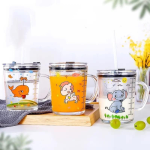Unicorn Shape 350 ML Glass Mug with Straw and Lid Creative Cartoon Children's Glass Milk Cup Juice Glass Drink Ware Water Bottle 1 pcs (Unicorn Shape ) - Image 4
