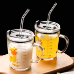 Unicorn Shape 350 ML Glass Mug with Straw and Lid Creative Cartoon Children's Glass Milk Cup Juice Glass Drink Ware Water Bottle 1 pcs (Unicorn Shape ) - Image 3