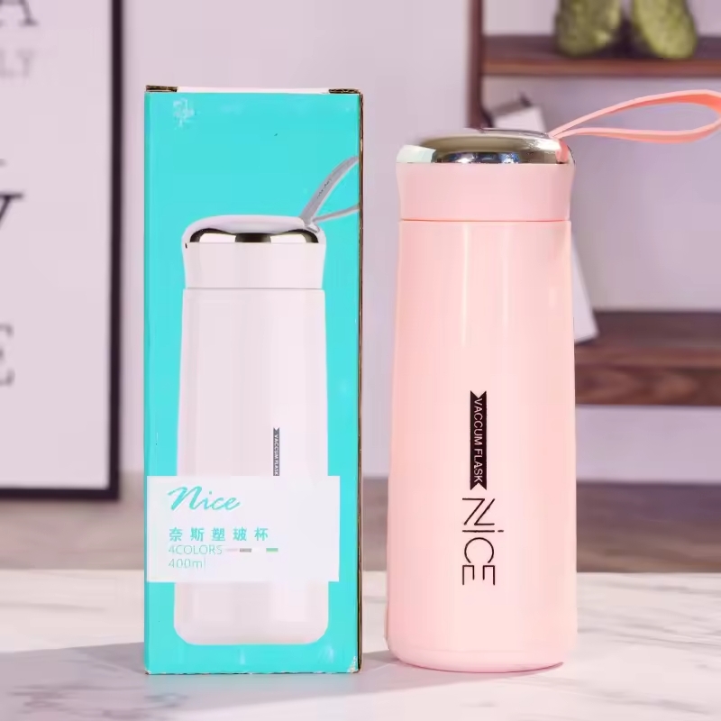 H994823ee9a07413ab6bd2ea93a89a154y.jpg Nice Glass Bottle Water Mini Flask Bottle With Vaccum Flask And Loop Temperature Resistant, 400ml (random Colors) - Image 1