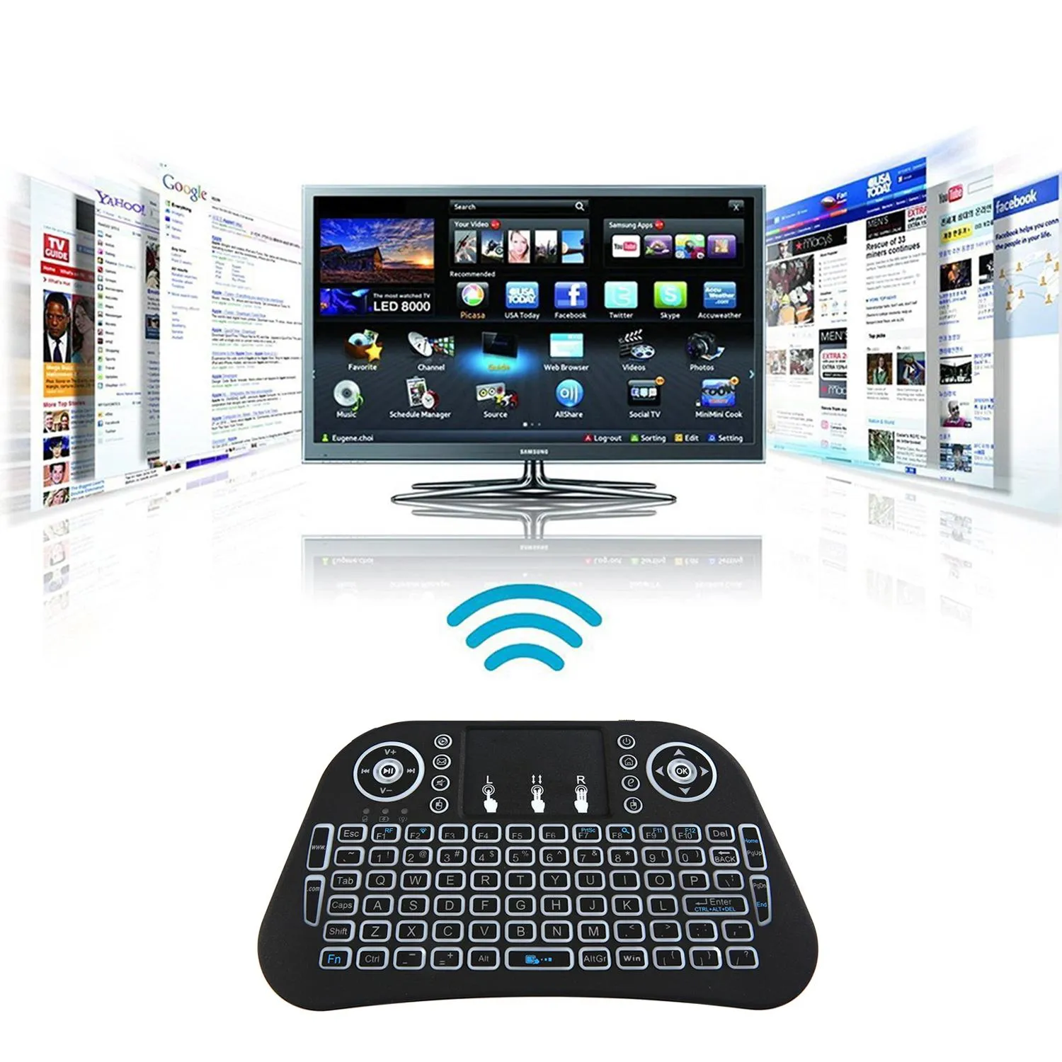 I10-Mini-Wireless.webp I10 Mini Wireless + Bluetooth 7 Color Backlit Light 2.4Ghz Air Mouse With Touchpad - Image 1