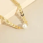 Pearl & Leaf Korean Beautiful Pendant Necklace – Elegant Golden Alloy Necklace - Image 2