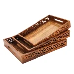 (pack of 3) Wooden Serving Tray Set with handles Wood Serving Trays for Tea Coffee Food Platter Household Kitchen Multipurpose Use - Image 2