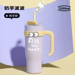 Green Cartoon Ice Thermos 1200ml Straw Cup – Insulated Water Bottle with Handle - Image 3
