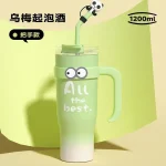 Green Cartoon Ice Thermos 1200ml Straw Cup – Insulated Water Bottle with Handle - Image 4