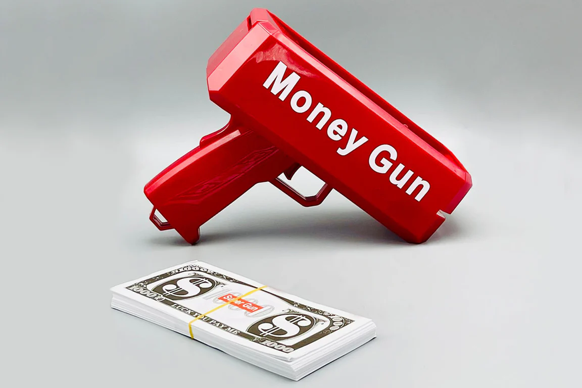 MoneyGun01.webp Rain Money Gun_ Paper Playing Spray Money Toy Gun_, Prop Money Gun(red color) - Image 1