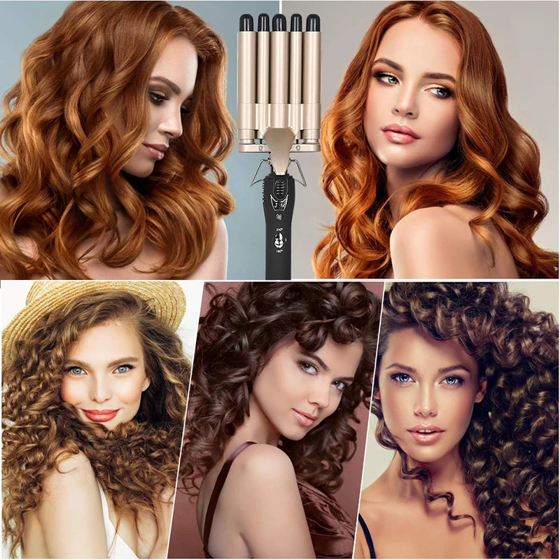 S2e746cd462164d4f8411e64cb4270ba2B.webp Hair Crimper, 5 Barrel Easy Curling Iron Wand 14 Levels Temperature Adjustable for Do Hairstyle for Girls for Curly Hair - Image 1