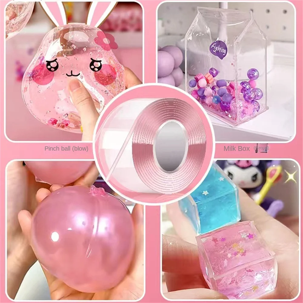 Transparante-Nano-Tape-Bal-Hoge-Viscositeit-Waterdicht-Diy-Hand-Gedrukt-Speelgoed-Bubble-Blazen-Self-Made-Hollow.jpg_.webp Multipurpose Tape for DIY Craft Children Colorful Pinch Toy Making Blowing Bubble Sticky Traceless Tape Toy 3 Mtr - Image 1