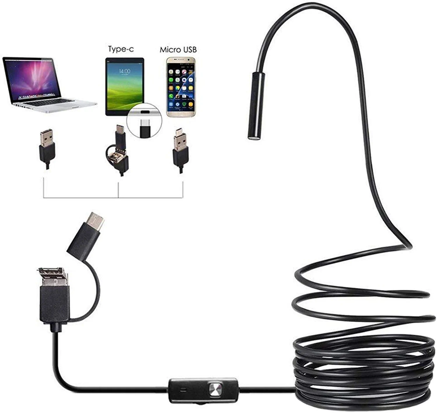 USB-Converter-Endoscope-Camera.webp Professional 4 In 1 Type C/ Micro Usb/ Pc Endoscope Camera 3.5m - Image 1