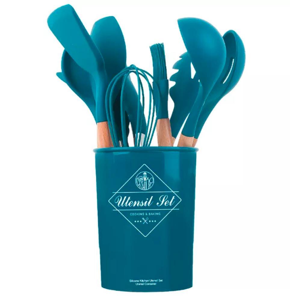 WhatsApp-Image-2023-11-21-at-1.10.21-AM-2.jpeg 12 pcs set Wooden Handle Silicone Kitchen Utensils With Storage Bucket High Temperature Resistant And Non Stick Pot Spatula Spoon( random color ) - Image 1