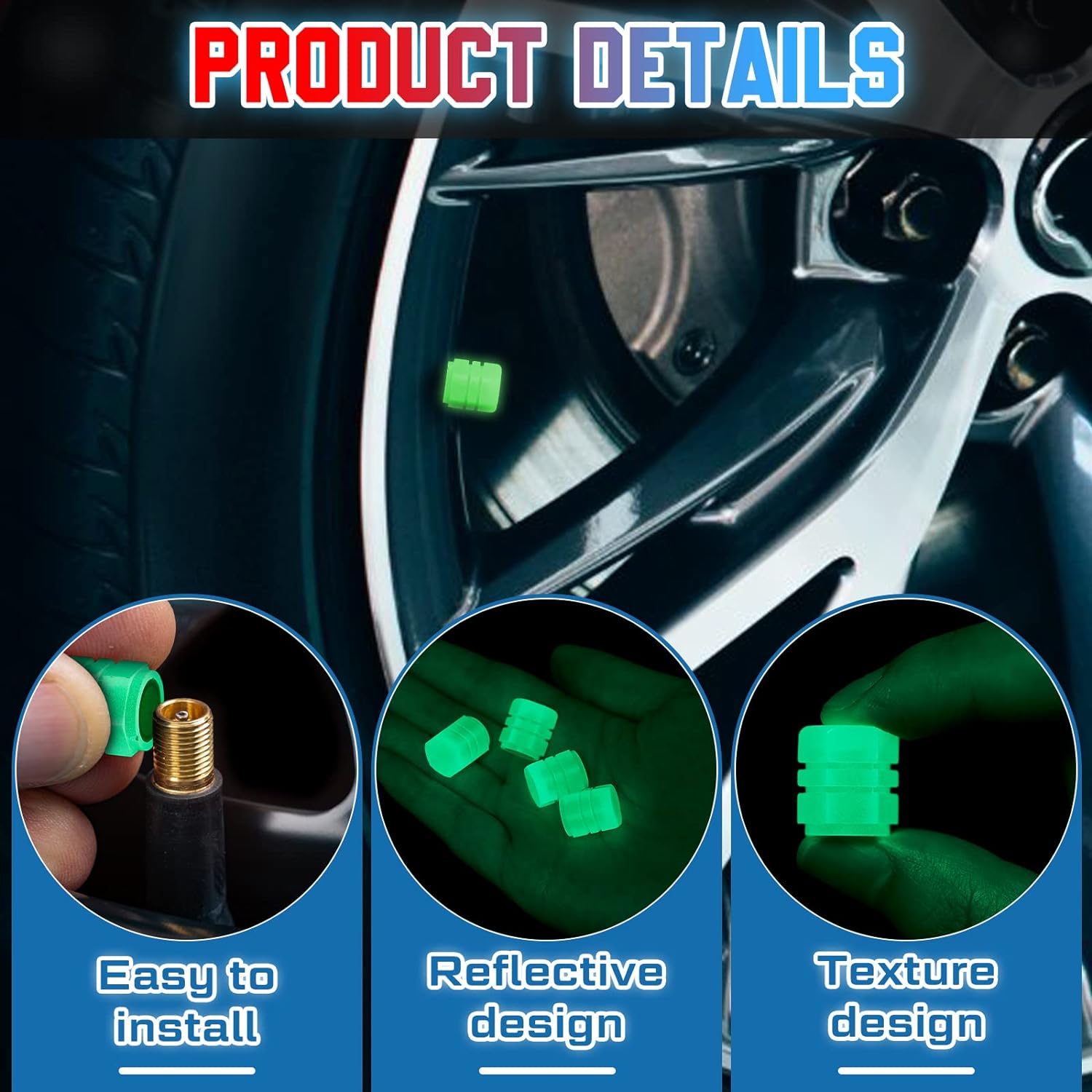 WhatsApp-Image-2024-05-14-at-2.11.28-AM.jpeg PACK OF TWO Glow in The Dark Tire Valve Caps Fluorescent Stem Car Universal Air Cap Auto Covers Cars Motorcycles SUV Trucks Bikes Accessories ( Random Colors ) - Image 1