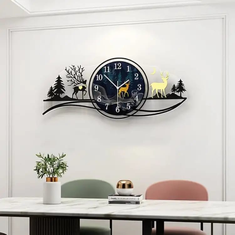 WhatsApp-Image-2024-10-31-at-9.02.41-PM-1.jpeg forest figure Deer 3d wood Wall clock blue jungle with light Fancy Clocks for Bedroom and Drawing Room(with light) - Image 1
