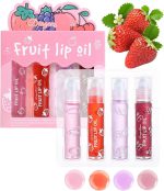 Pack of 4 - Fruit Lip Oil Non-Sticky Set In Peach, Grape, Strawberry, Cherry Flavor - Image 4
