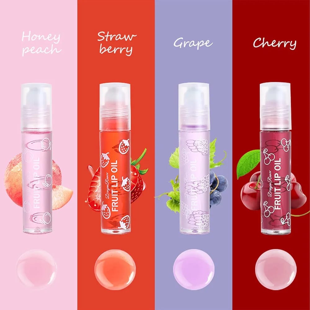WhatsApp-Image-2024-12-16-at-6.17.23-PM.jpeg Pack of 4 - Fruit Lip Oil Non-Sticky Set In Peach, Grape, Strawberry, Cherry Flavor - Image 1