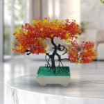 Pack Of 3 Bonsai Trees, ( Green, Yellow, Orange ) Room Decor Bonsai Tree for Home Bedroom Farmhouse Office Desk Decor, Artificial Bonsai Trees | Fake Pot | Best Artificial Pot - Image 3