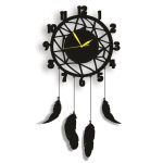 Wall Hanging Wall Clock, Wooden Feather Wall Hanging Home Decoration Dream Catcher - Image 3