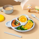 5 Pcs Bear Plate Set - Cartoon compartment dinner plate | Includes Divided Plate, Fork & Spoon, Perfect For Toddlers & Preschoolers (Random color) - Image 5