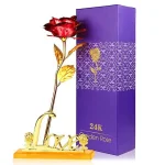 24k Gold Plated Rose (With Love Holder Box) Gift Ramazan Greeting Mother's Day Gift Flower Gold Dipped Rose - Image 3