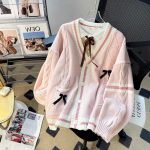 Pink Bow Knitted Cardigan for Women — Korean Style Winter Loose Fit - Image 4