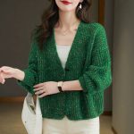 Women V-Neck Knitted Cardigan — Loose Fit Winter Brown - Image 2