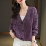 Women V-Neck Knitted Cardigan — Loose Fit Winter Brown - Image 4