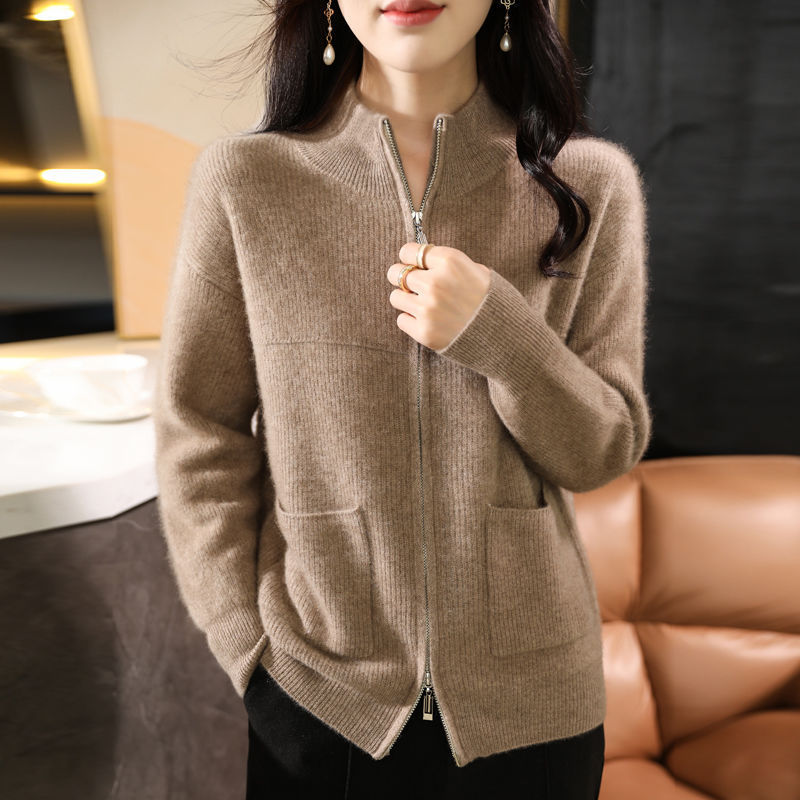 img (16) Women Half Turtleneck Zip Cardigan – Winter Knit Loose Fit Sweater - Image 1