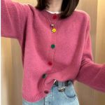 Pink Bow Knitted Cardigan for Women — Korean Style Winter Loose Fit