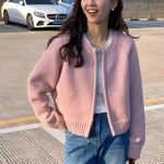 Women Pink Loose Knitted Cardigan — Winter Zipper Jacket
