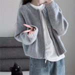 Women Pink Loose Knitted Cardigan — Winter Zipper Jacket - Image 2