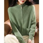Women Half Turtleneck Zip Cardigan – Winter Knit Loose Fit Sweater - Image 3