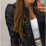 Women Sequined Jacket — Gold Short Casual Spring Outwear - Image 3