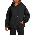 Women Plus Size Velvet Hoodie — Black Drop Shoulder