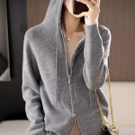Women Gray Hooded Knitted Zipper Cardigan – Winter Loose Fit Sweater - Image 2