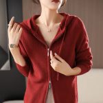 Women Gray Hooded Knitted Zipper Cardigan – Winter Loose Fit Sweater