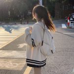 Women Loose Knitted Cardigan – Cream Striped Retro Winter Sweater - Image 4