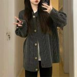 Women Vintage Cable Knit Sweater — Loose Long Sleeve Winter