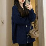 Women Vintage Cable Knit Sweater — Loose Long Sleeve Winter - Image 3