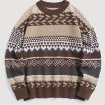Winter Knitted Pullover Sweater with Diamond Pattern — Retro Style