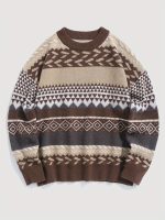 Winter Knitted Pullover Sweater with Diamond Pattern — Retro Style
