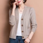 Women Knitted Cardigan — Brown Button Cable Knit Autumn Style - Image 3