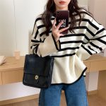 Women Loose Stitched Striped Sweater — Winter Casual Pullover
