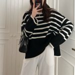 Women Loose Stitched Striped Sweater — Winter Casual Pullover - Image 2