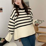 Women Loose Stitched Striped Sweater — Winter Casual Pullover - Image 4