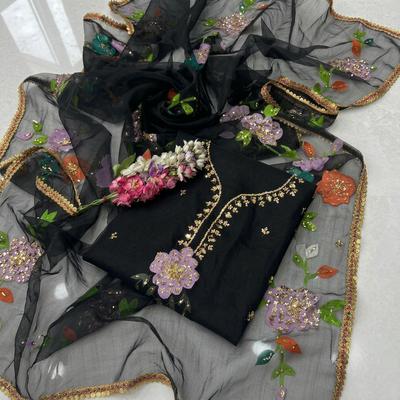 pakistan_675777 Black Organza Sequin Embroidered 2 Piece Suit for Weddings & Eid - Image 1